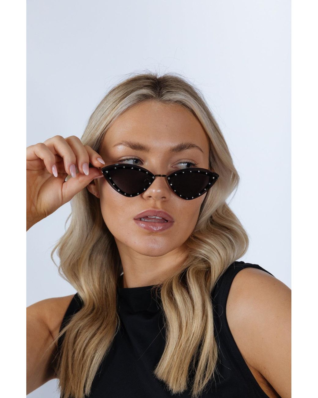 SVNX Black Diamante Cat-Eye Sunglasses