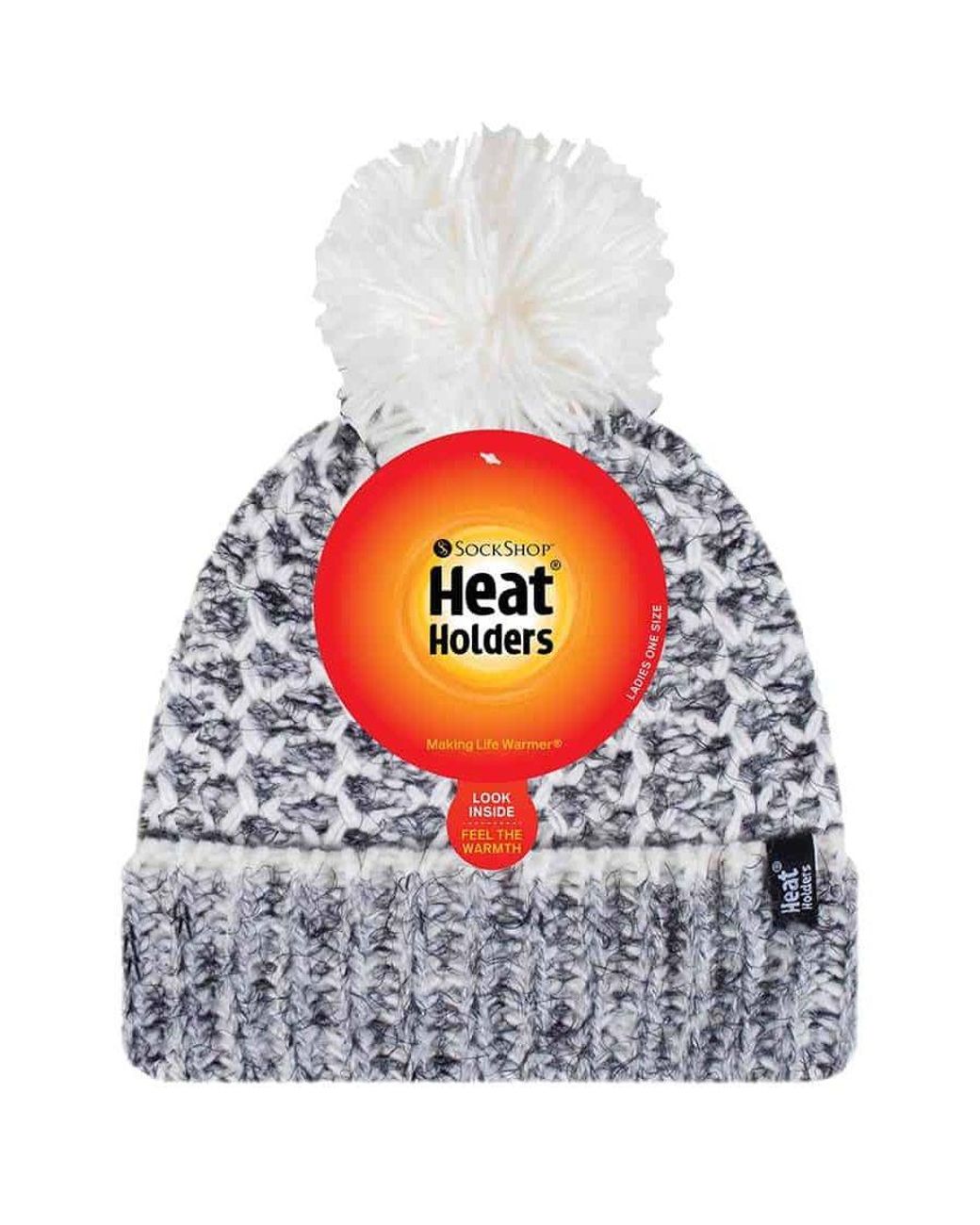 Heat Holders Metallic Ladies Fleece Lined Cuffed Thermal Winter Bobble Hat With Pom Pom