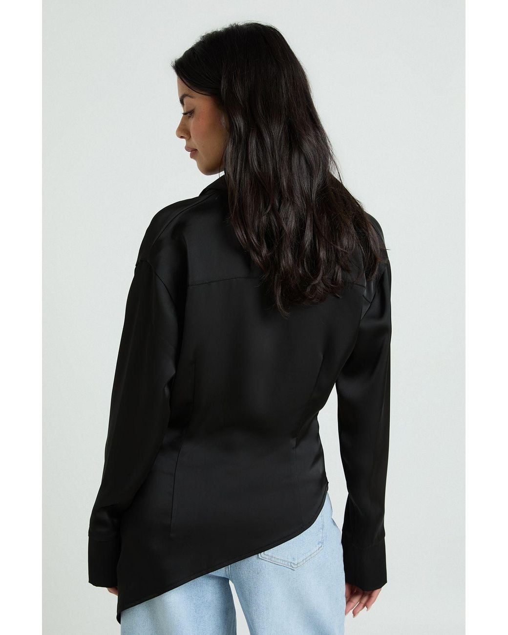 Boohoo Black Satin Cowl Neck Shirt