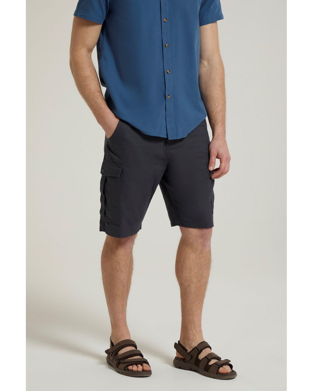 Mountain Warehouse Blue 'Lakeside' Twill Cotton Cargo Shorts With Multiple Pockets for men