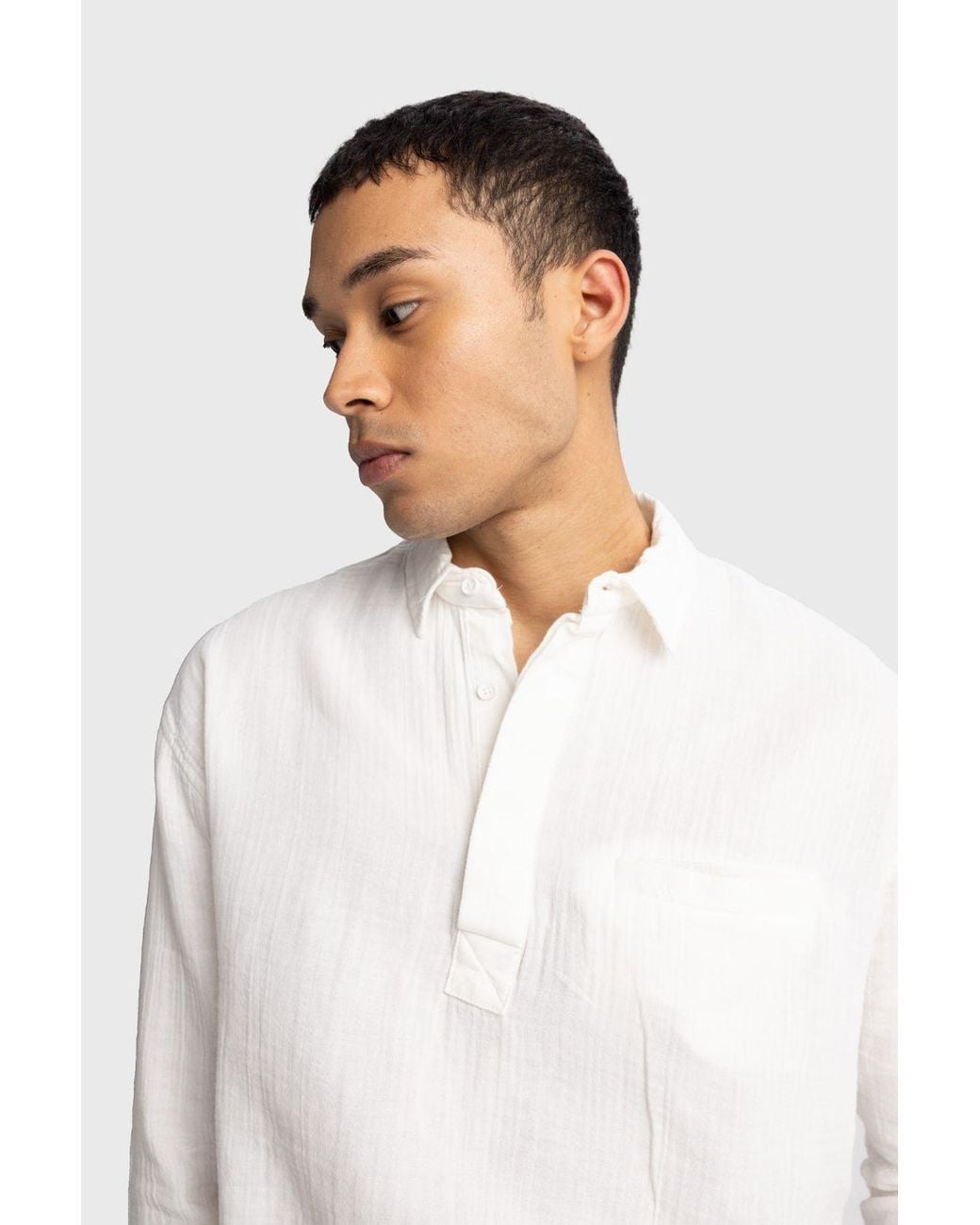 Giesto White Relaxed Cotton Long-Sleeve Shirt With Tie Detail for men