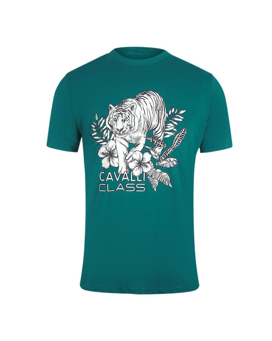 Roberto Cavalli Green Tiger Floral Logo T-Shirt Cotton for men