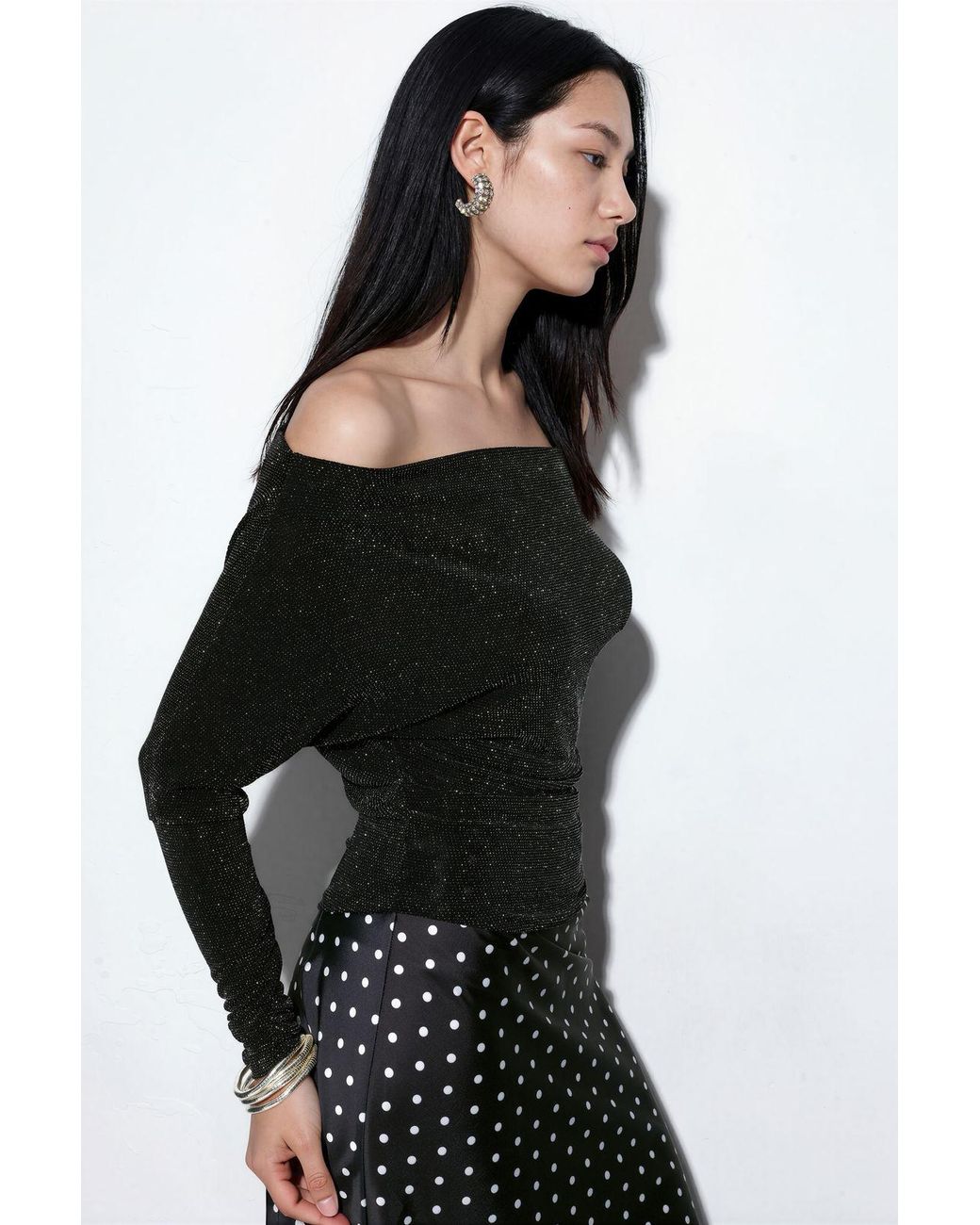 Busem Black Shiny Cowl Neck Long-Sleeve Blouse