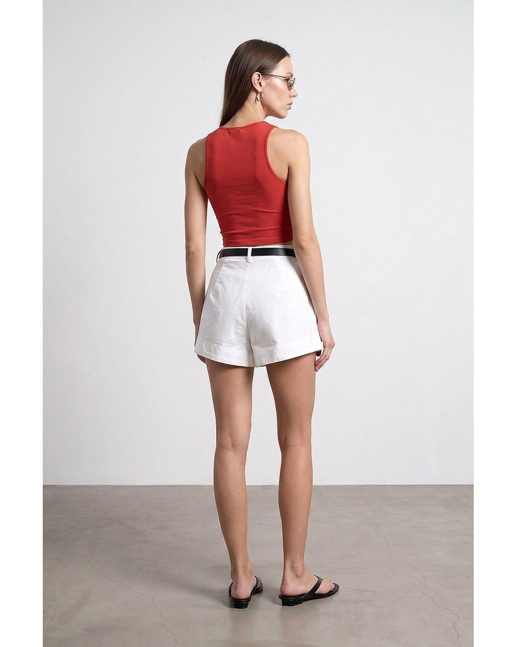 Dilvin Red High-Waist Pleated Wide-Leg Shorts