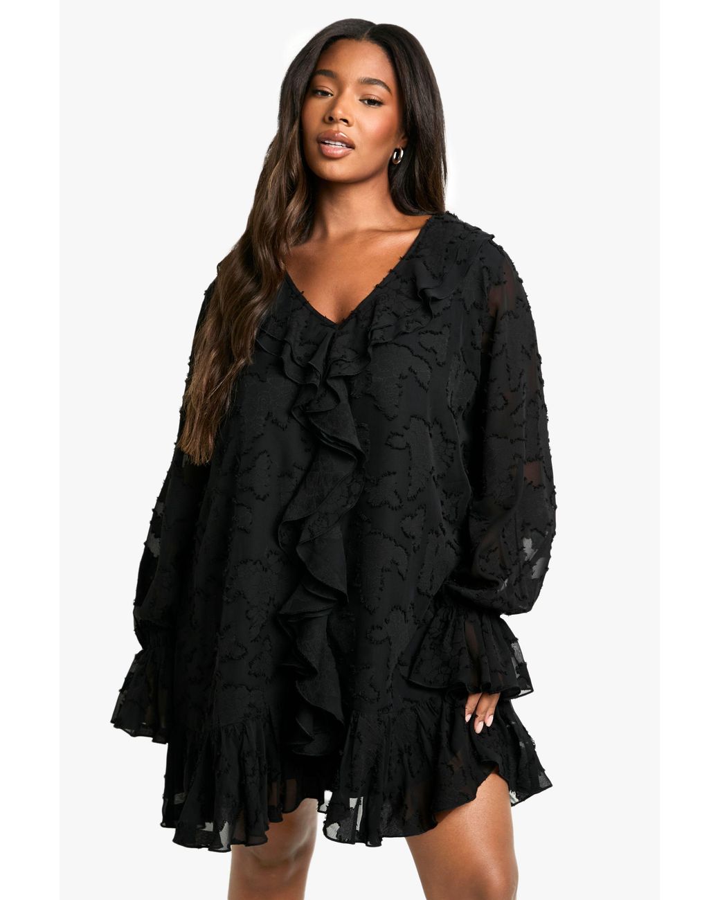 Boohoo Black Plus Burnout Floral Shift Dress
