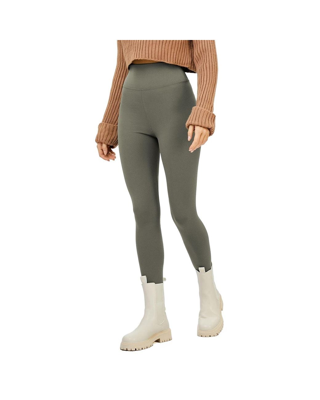 Lookus Green Irem Fleece Lined Ribbed Leggings