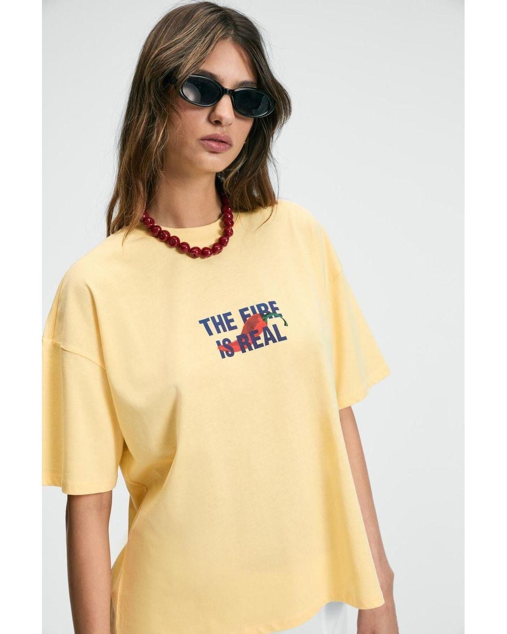 Grimelange Yellow Printed Crew Neck T-Shirt