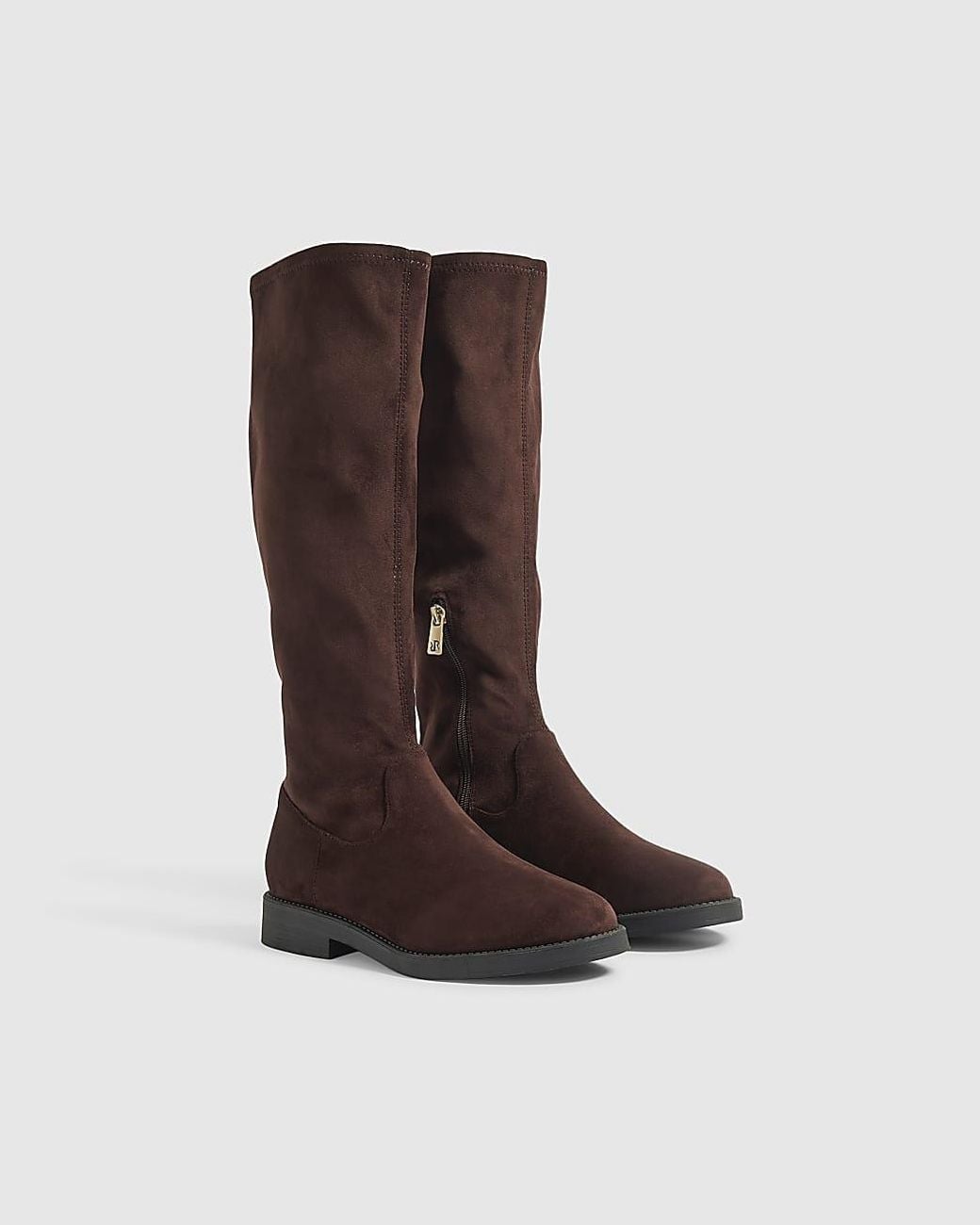 River Island Brown Knee High Boots Faux Suede Textile