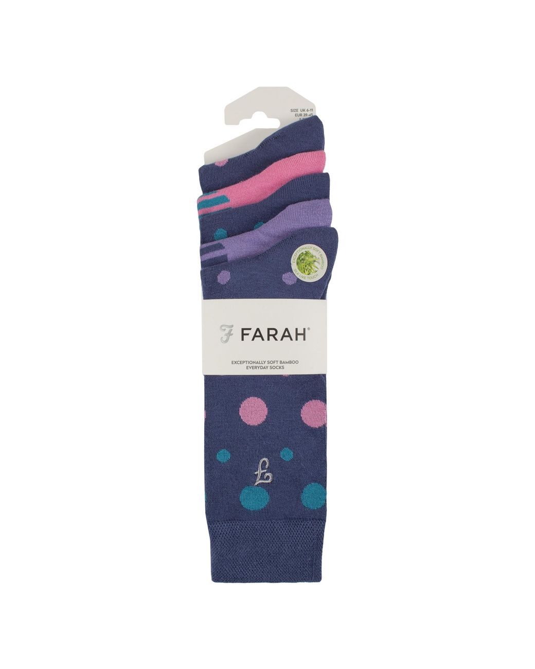 Farah Blue 5 Pack Bamboo Patterned Socks for men
