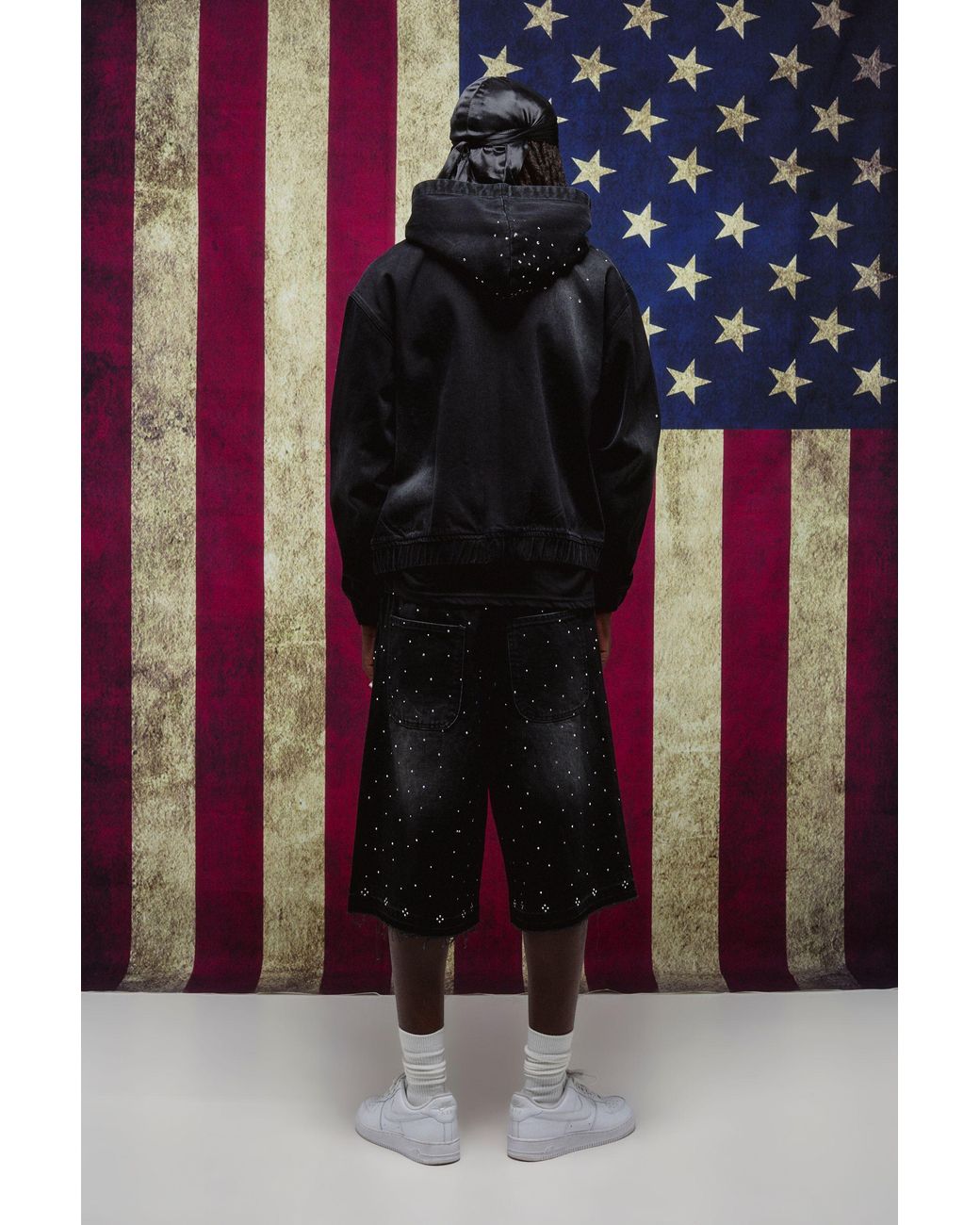 BoohooMAN Blue Boxy Rhinestone Washed Denim Hoodie Cotton for men