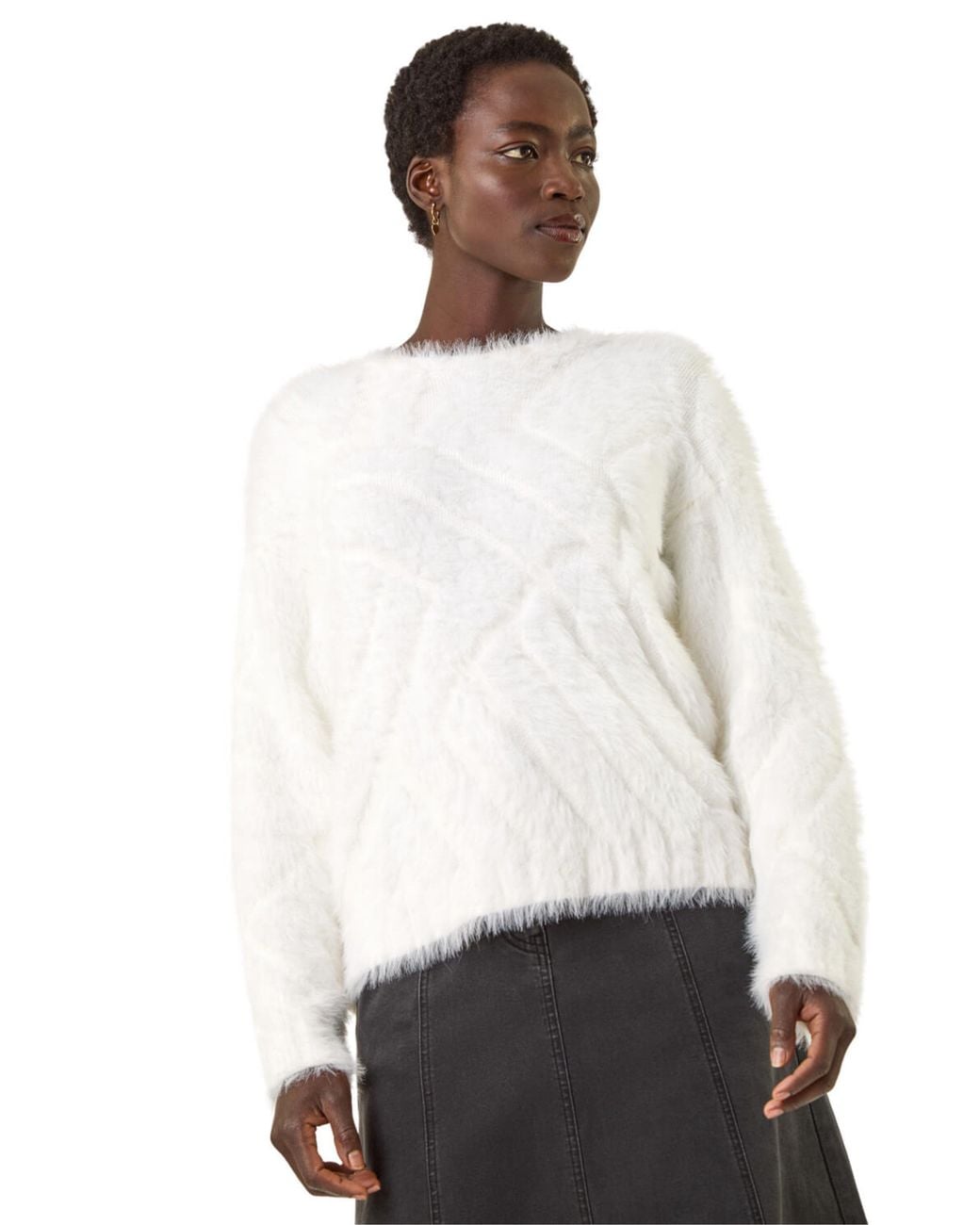 Roman White Fluffy Stripe Knit Jumper