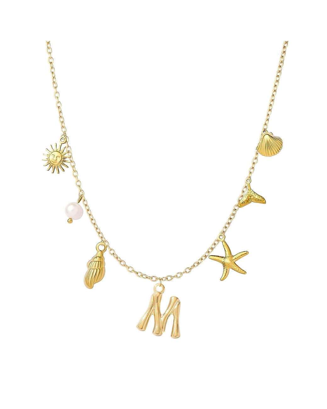 The Jewellery Stockroom Metallic Plated Sea And Initial Life Statement Charm Necklace