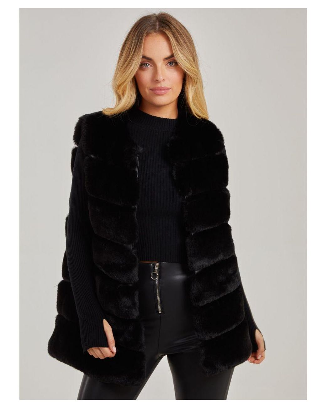 Pink Vanilla Vanilla Pelted Faux Fur Gilet in Black Lyst UK