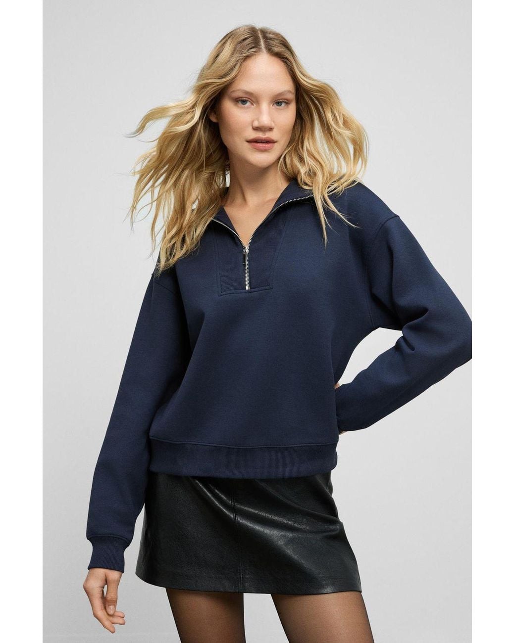 Grimelange Blue Half Zip Regular Sweatshirt