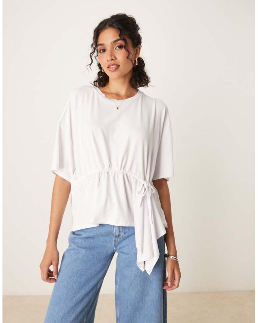 ASOS White Cinched Elastic Hanky Hem T Shirt