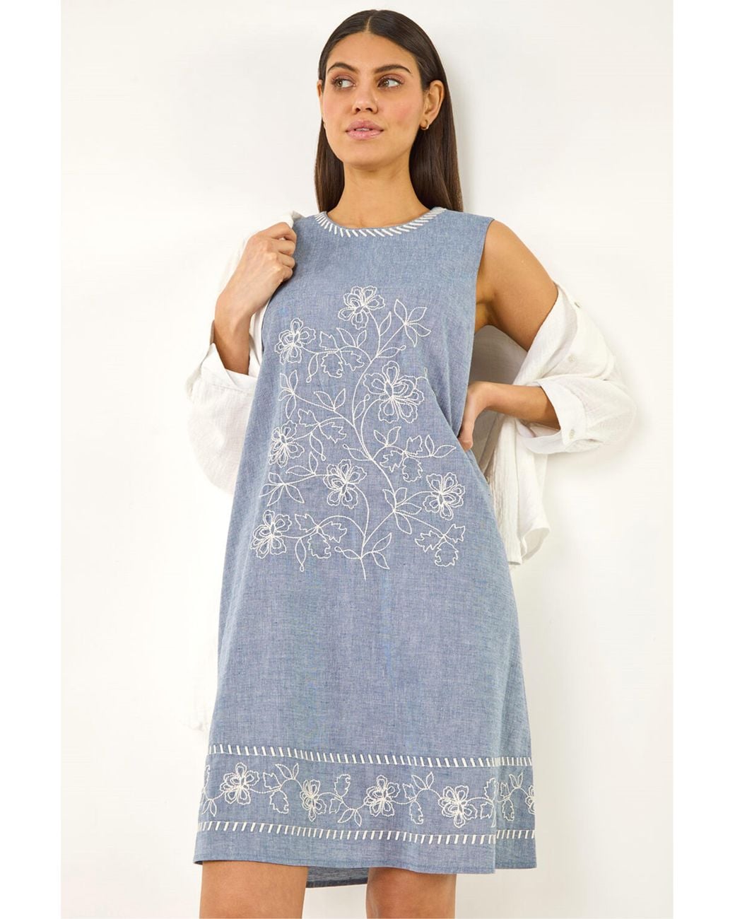 Roman Embroidered Swing Mini Dress in Blue | Lyst UK