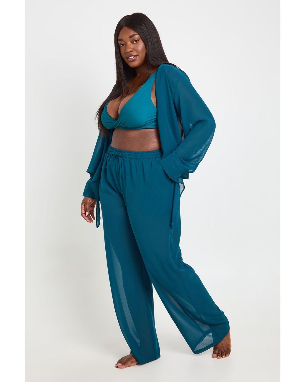 Boohoo Blue Plus Chiffon Beach Trouser