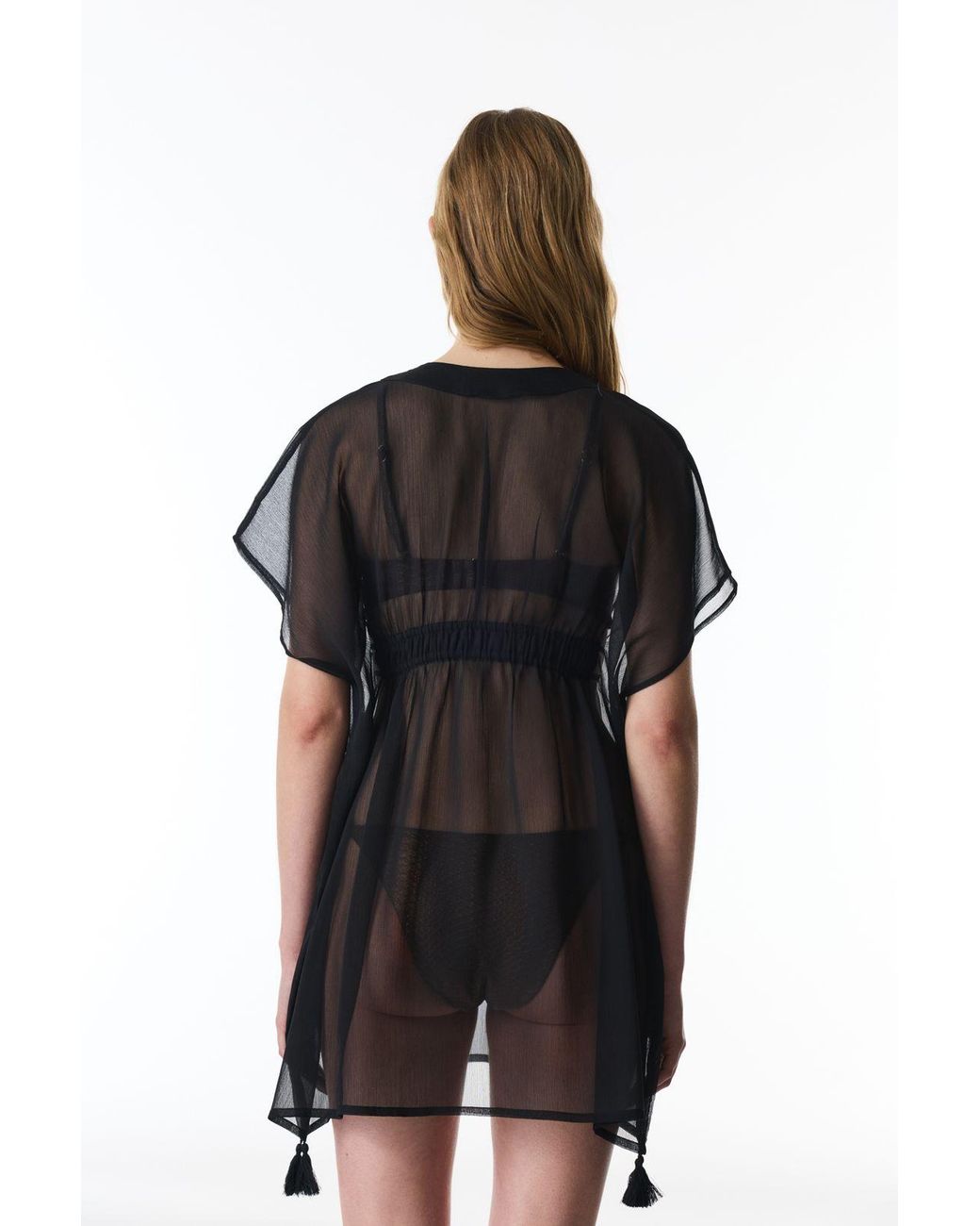 Penti Black Mini Woven Beach Kaftan With Tassel Detail