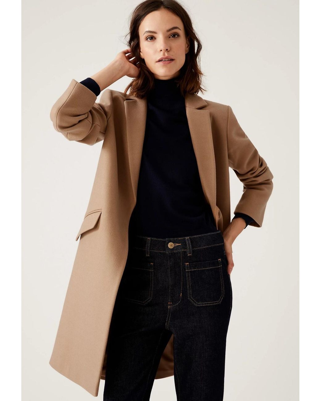 Marks Spencer And Collared Single Breasted Coat in Black Lyst UK