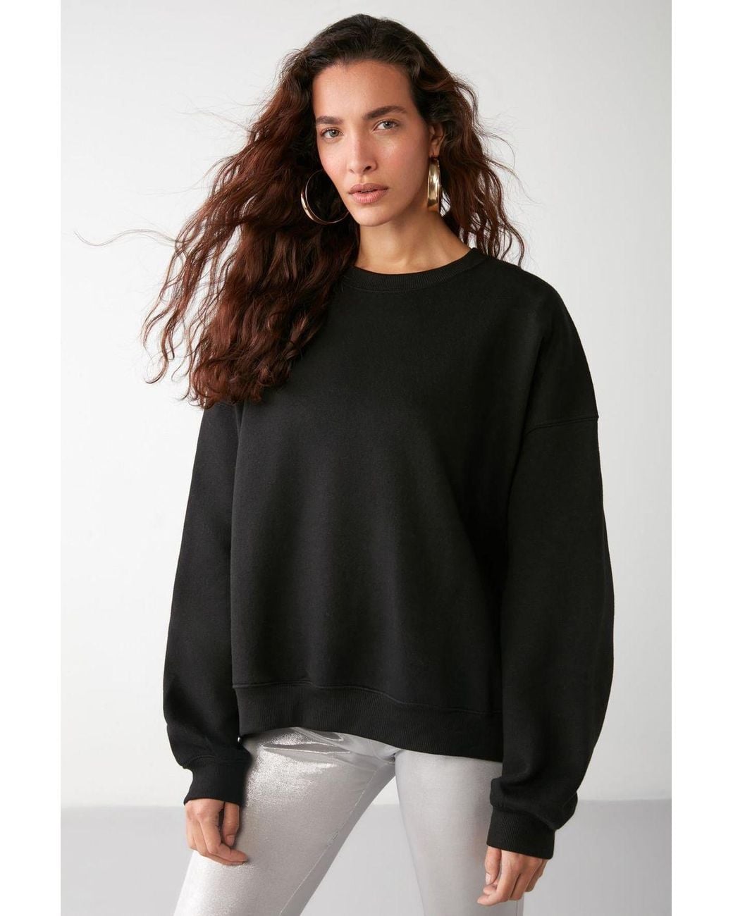 Grimelange Black Oversized Ribbed Crew Neck Sweatshirt