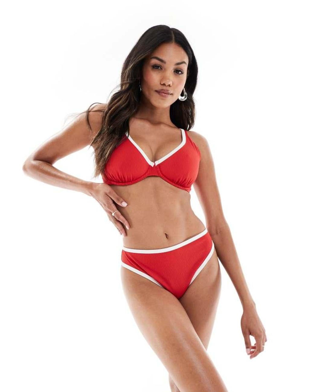 Hollister Red Curvy Plunge Underwire Bikini Top Co-Ord