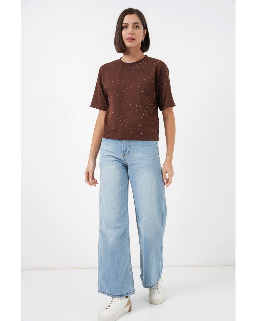Bigdart Brown Stone Detailed Crew Neck T-Shirt