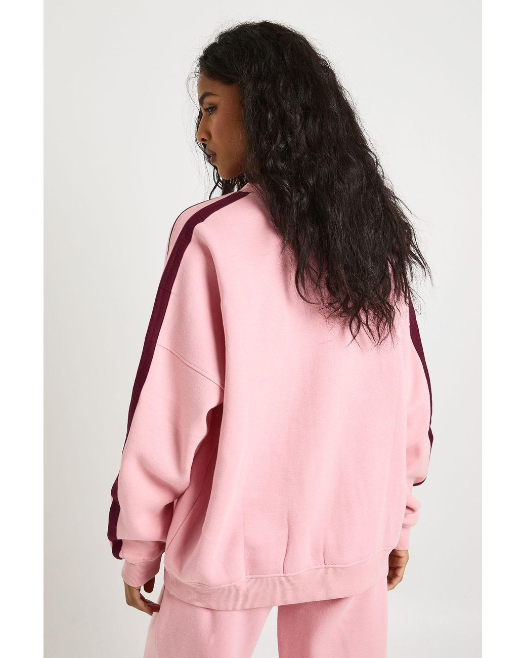Boohoo Pink Double Side Striped Oversized Sweatshirt