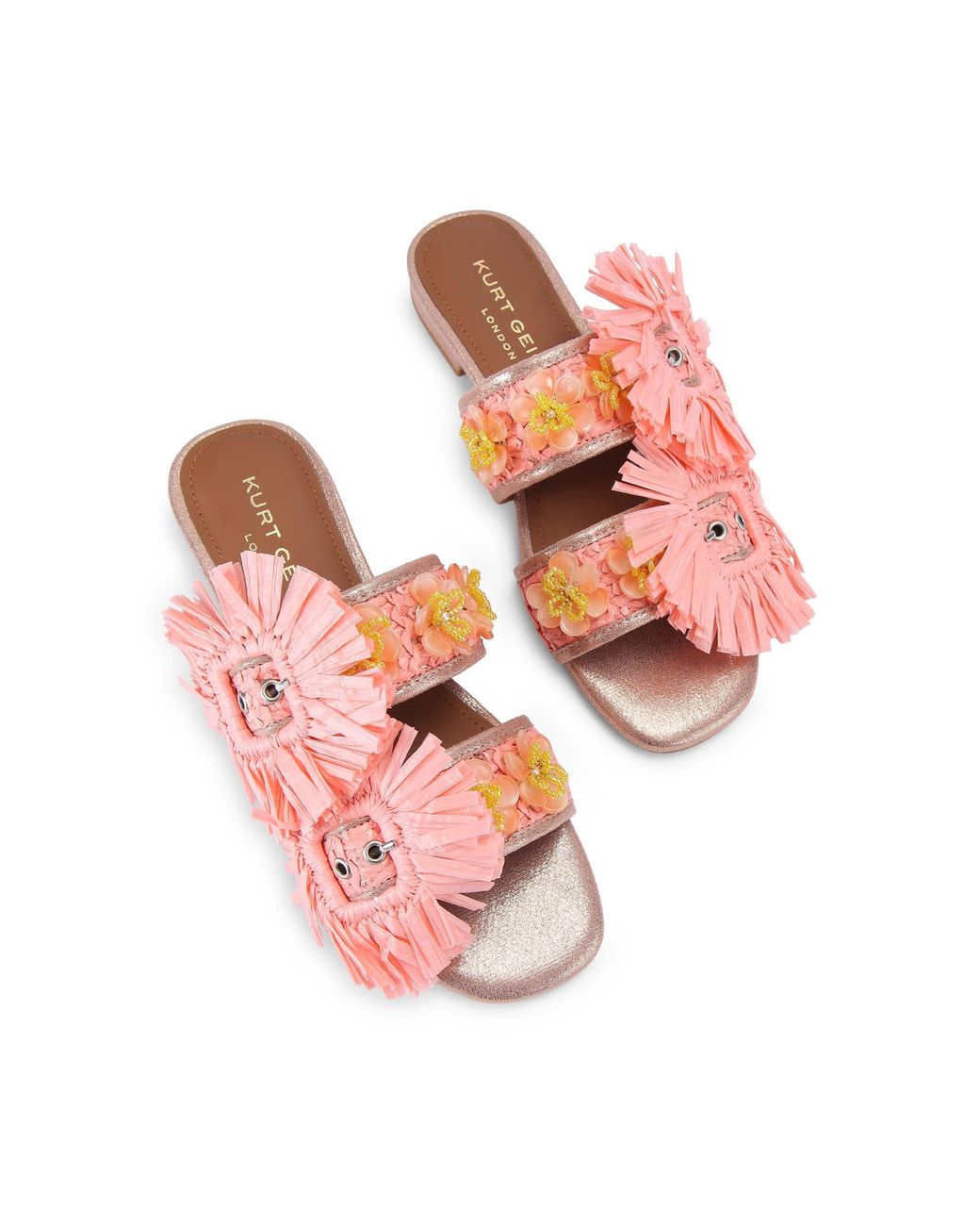 Kurt Geiger Pink Raffia Buckle Flat Sdl Sandals