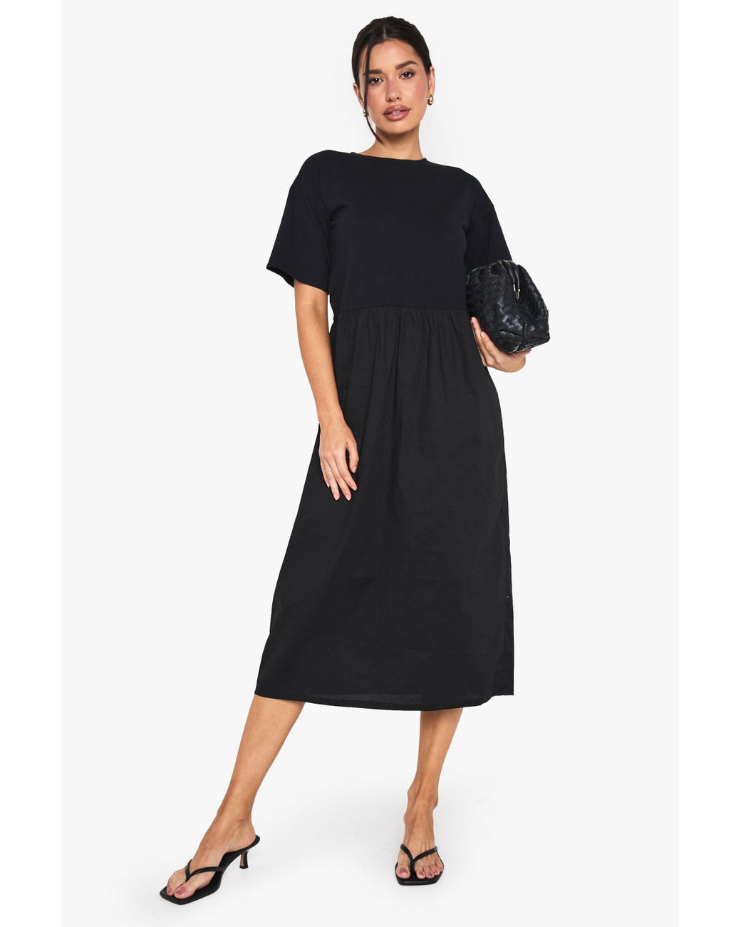 Boohoo Black Tall Jersey Cotton Mix Smock Dress