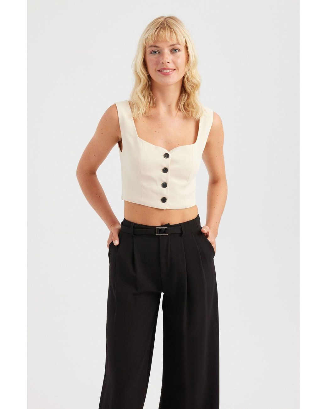 Hiccup Blue Solid Sweetheart Neck Cropped Waistcoat