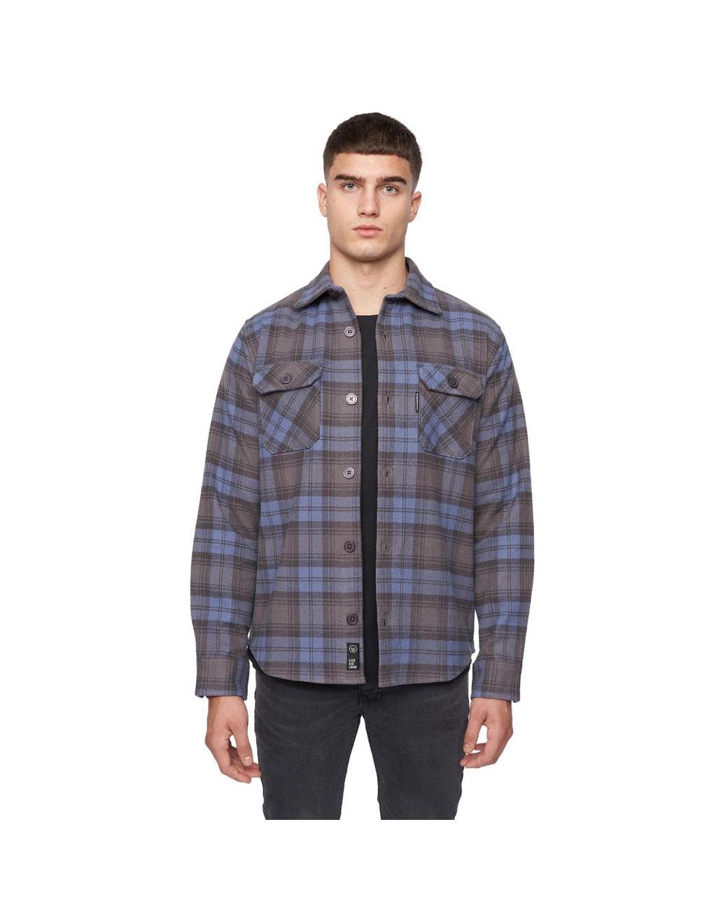 Duck and Cover Blue Willington Checked Overshirt Cotton for men
