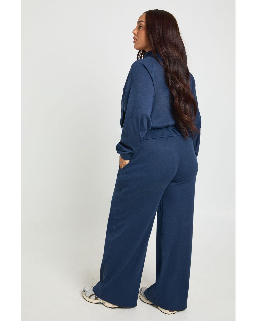 Boohoo Blue Plus Rib Wide Leg Trousers
