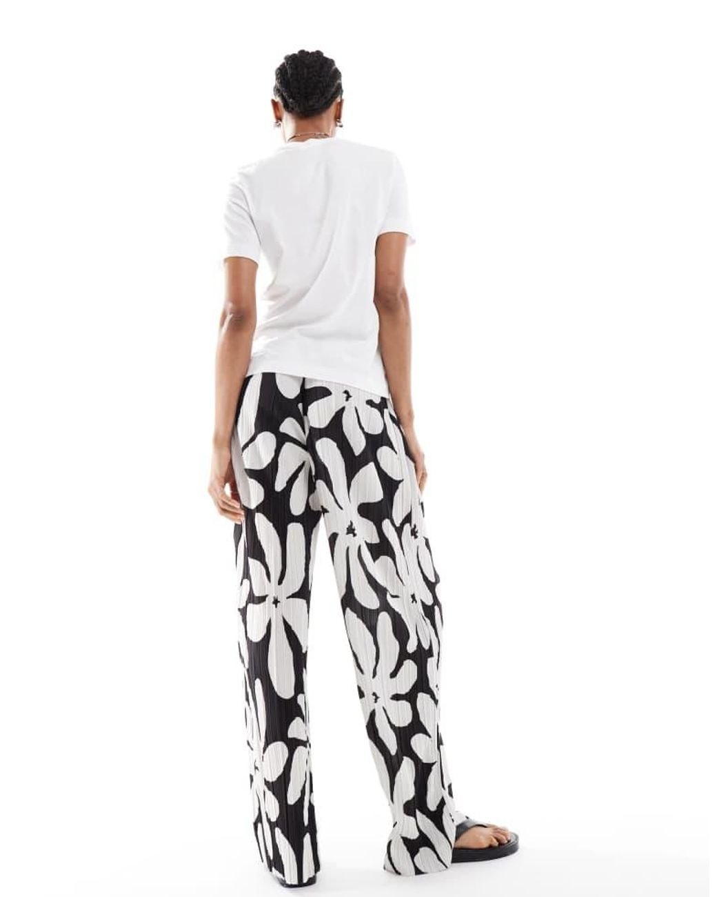 Vero Moda White High Waist Wide Leg Plisse Trouser