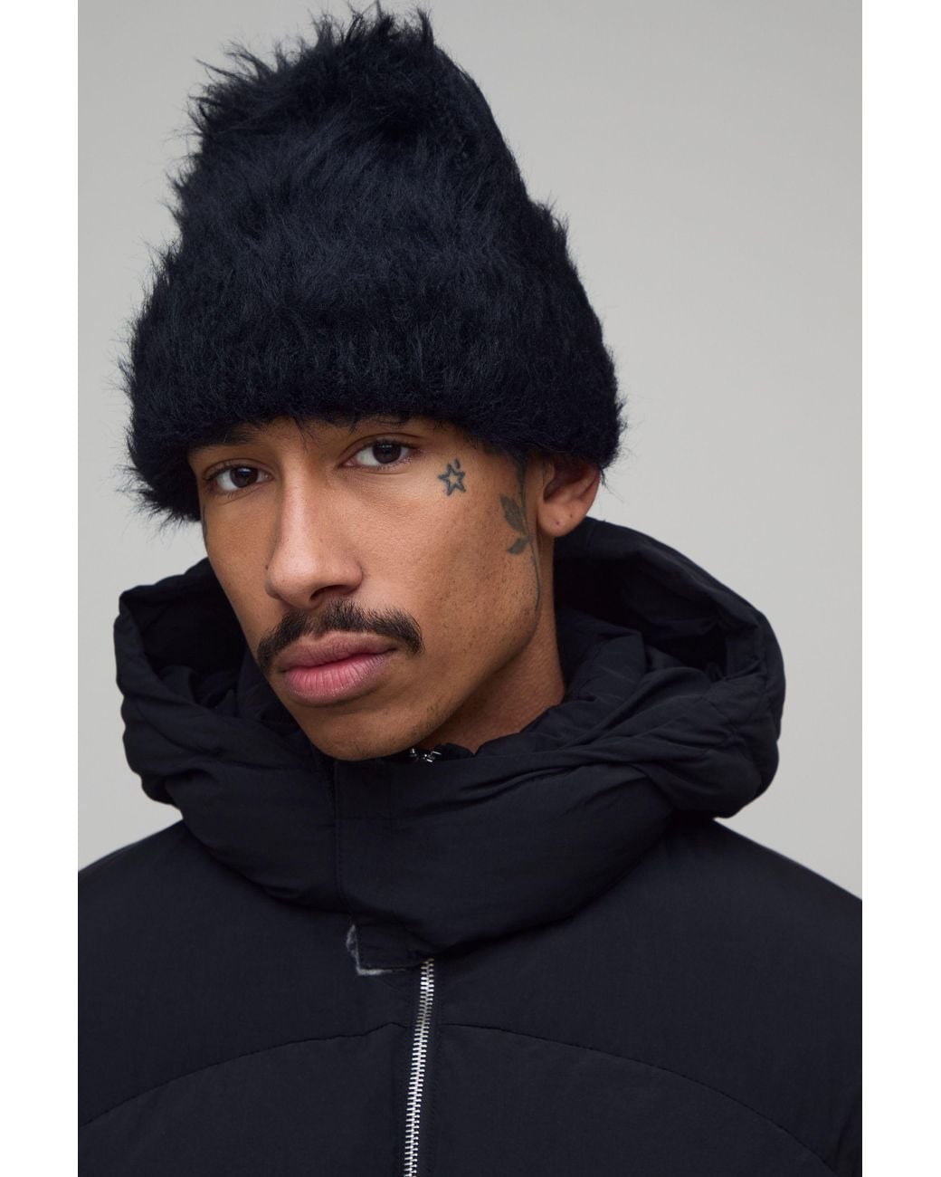 BoohooMAN Blue Ribbed Fluffy Beanie for men