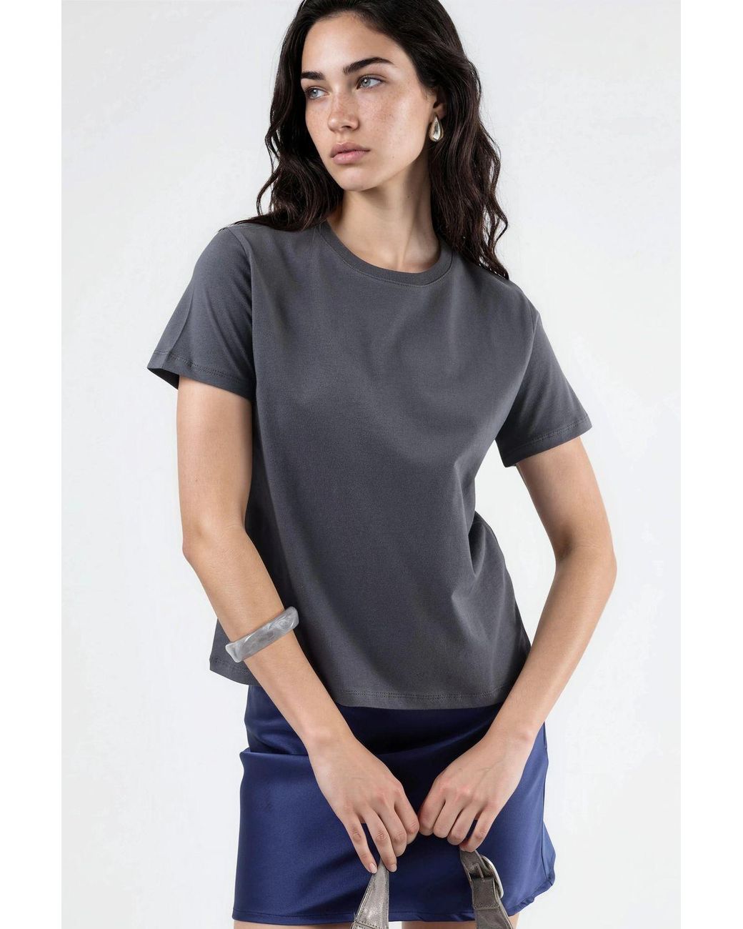 Busem Gray Plain Crew Neck Cotton T-Shirt