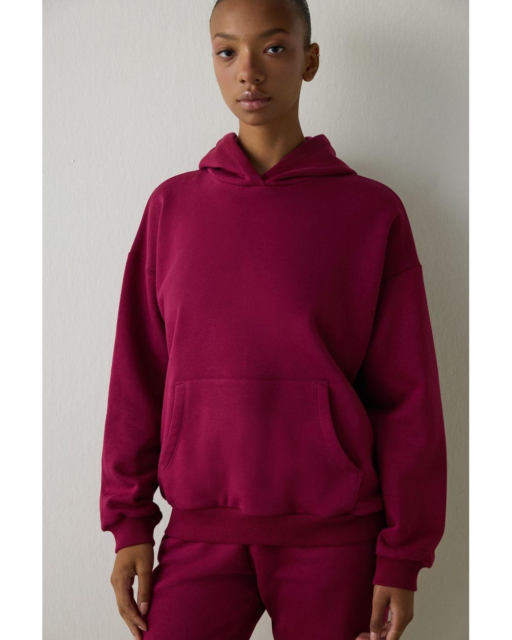 Penti Red Oversized Cotton Hooded Sweatshirt With Pocket