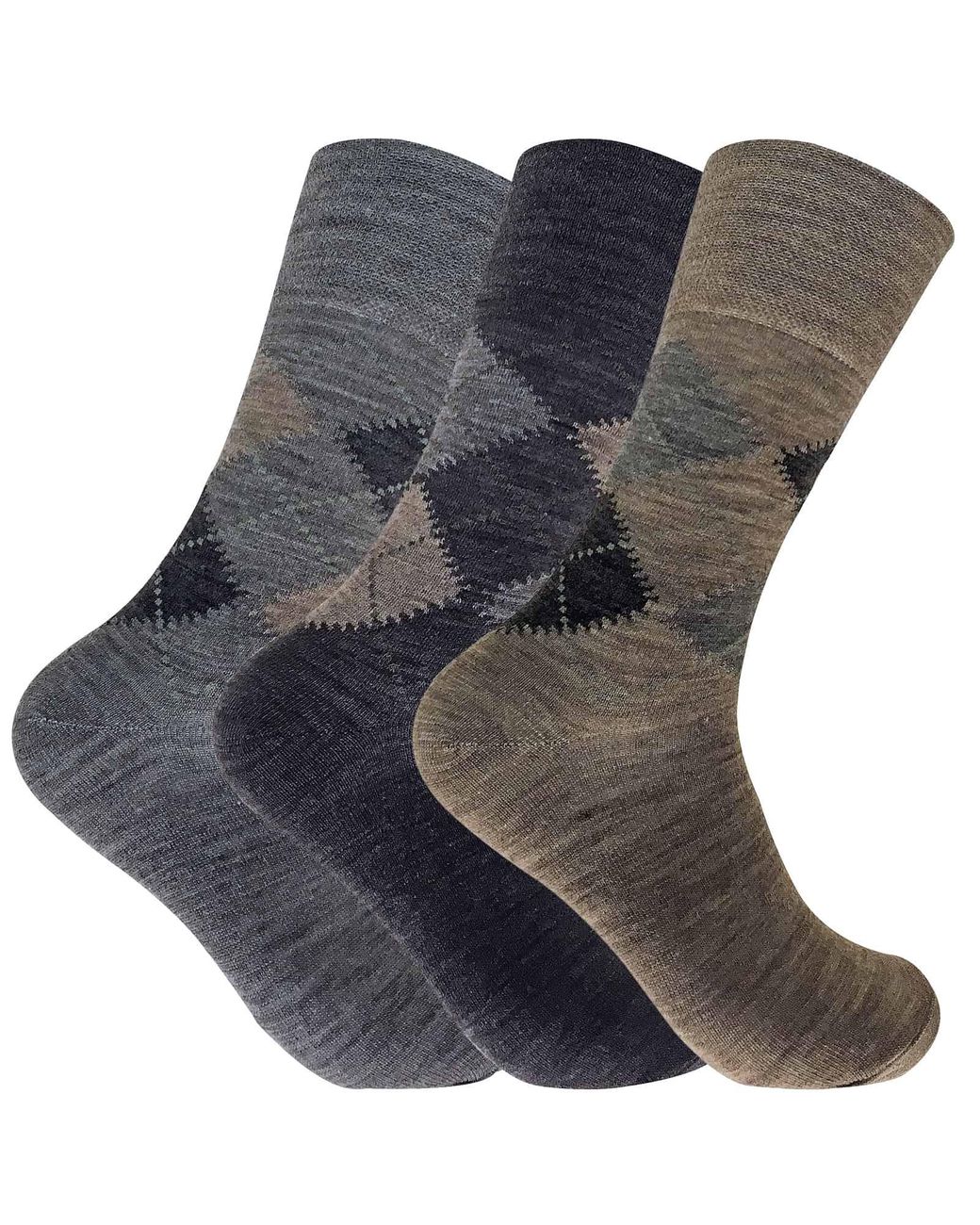 Sock Snob Blue 3 Pack Non Elastic Lambs Wool Blend Pattern Socks For Circulation for men
