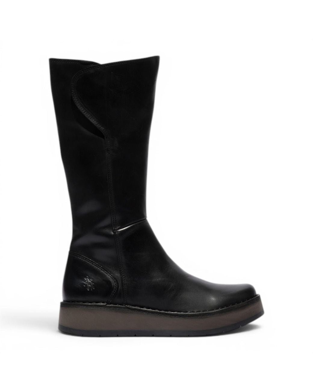 Fly London Black Leather High Pull On Long Boots