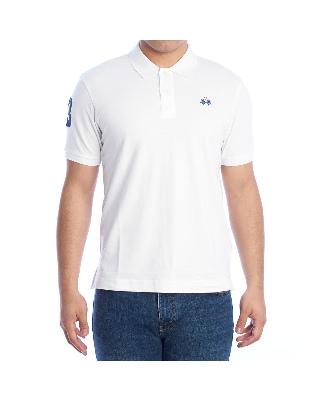 La Martina White Ymp300-Pk001 Slim Fit Short Sleeve Polo Shirt for men