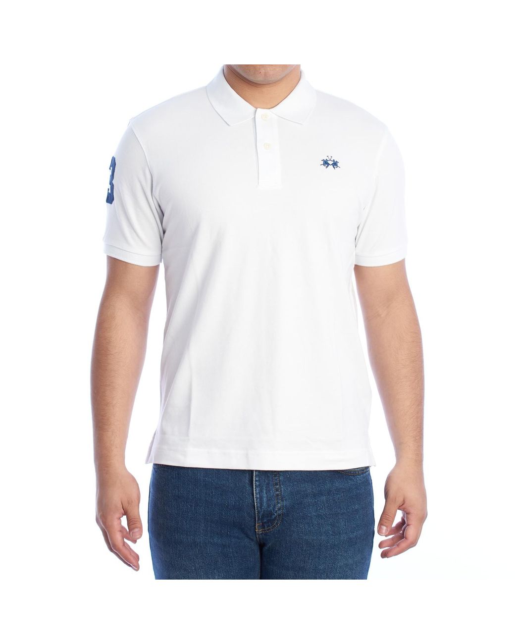 La Martina White Ymp300-Pk001 Slim Fit Short Sleeve Polo Shirt for men