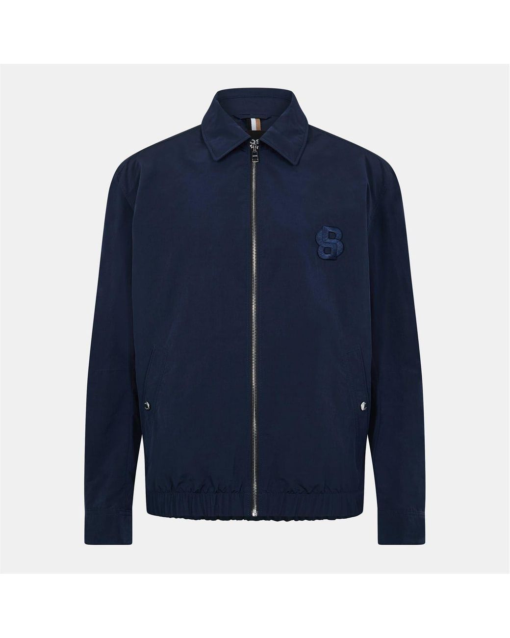 Boss Blue Caligola Solid Patterned Embroidered Harrington Jacket for men