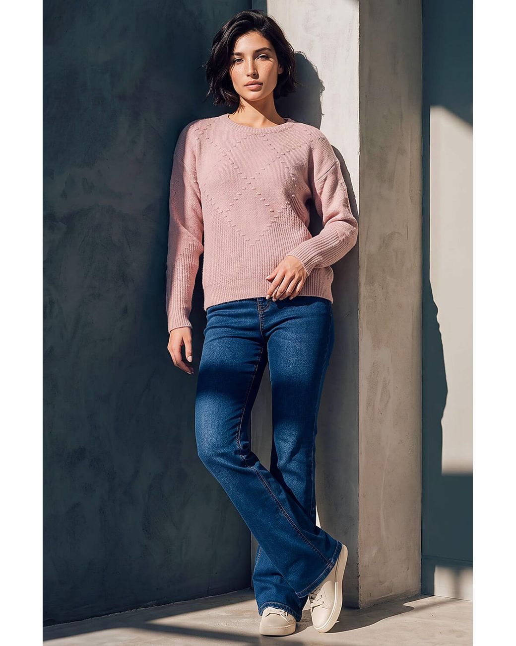 Roman Pink Petite Bobble Contrast Knit Jumper