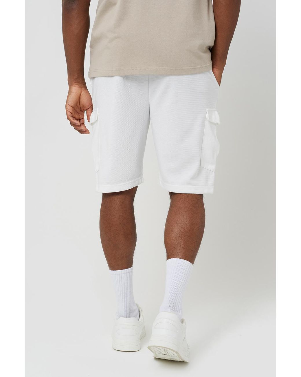 Brave Soul White Textured Cargo Shorts for men