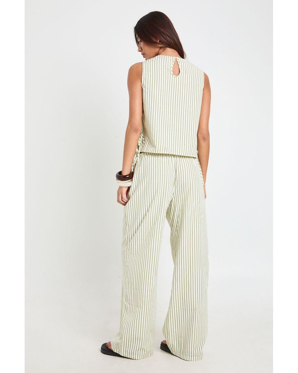 Boohoo White Textured Stripe Drawstring Waist Trouser
