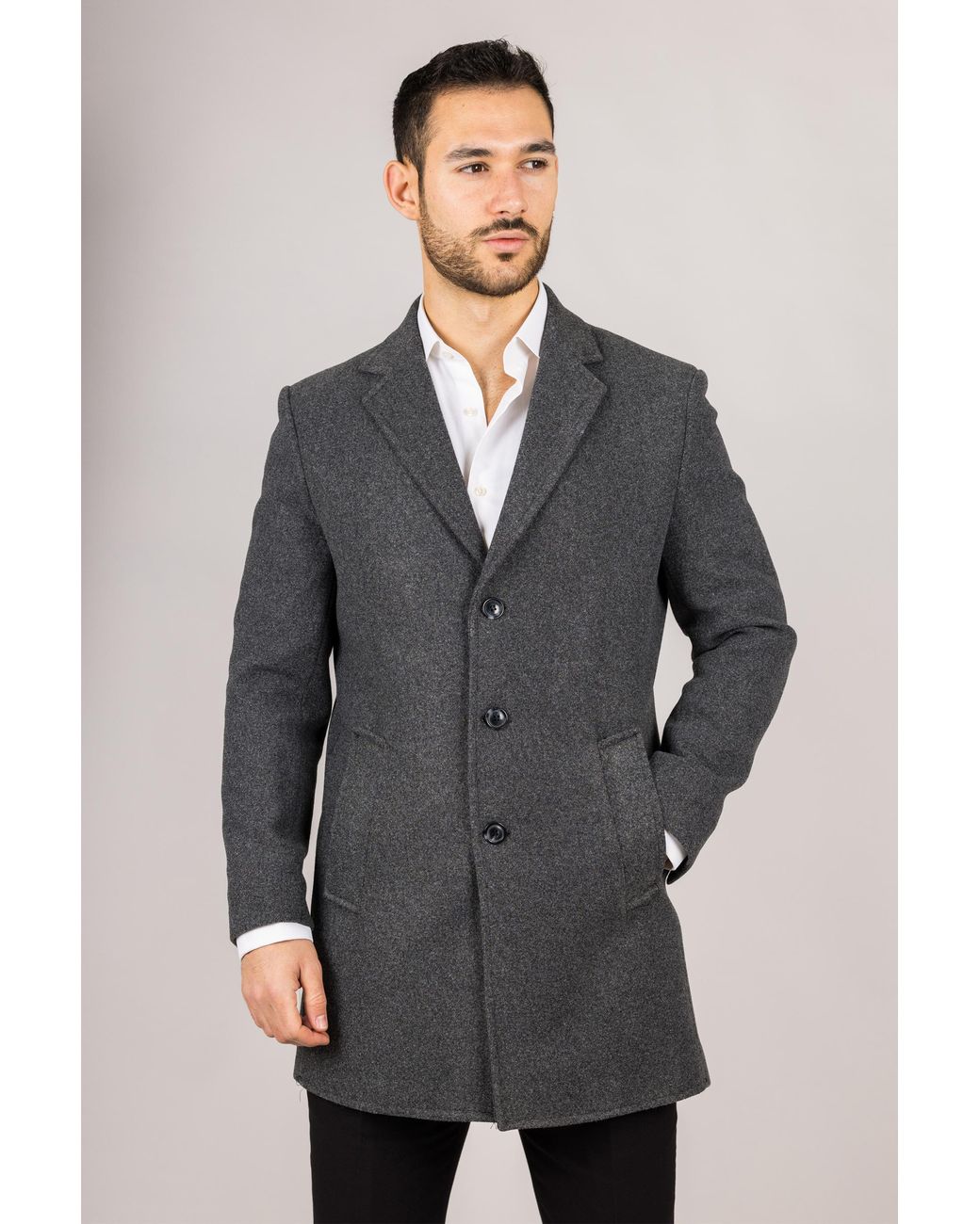 TruClothing Gray Notched Lapel Collar Wool Blend Overcoat for men