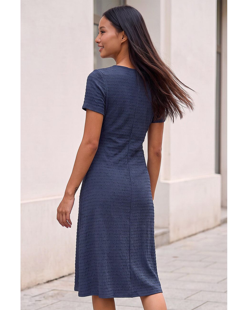 Roman Blue Petite Ruched Dress