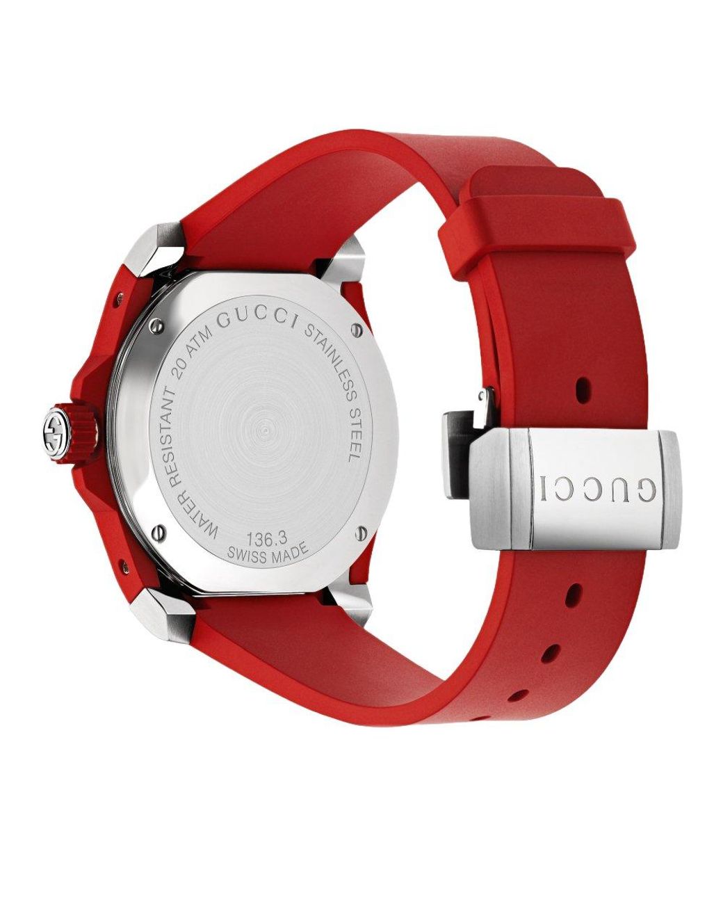 Gucci Red Ya136309 Dive Dial Silicone Watch for men