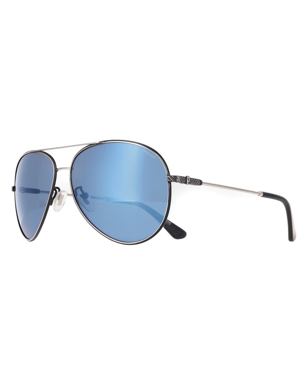 Police Blue Aviator Shiny Palladium With Semi-Shiny Mirror Spll11 Octane 8 for men