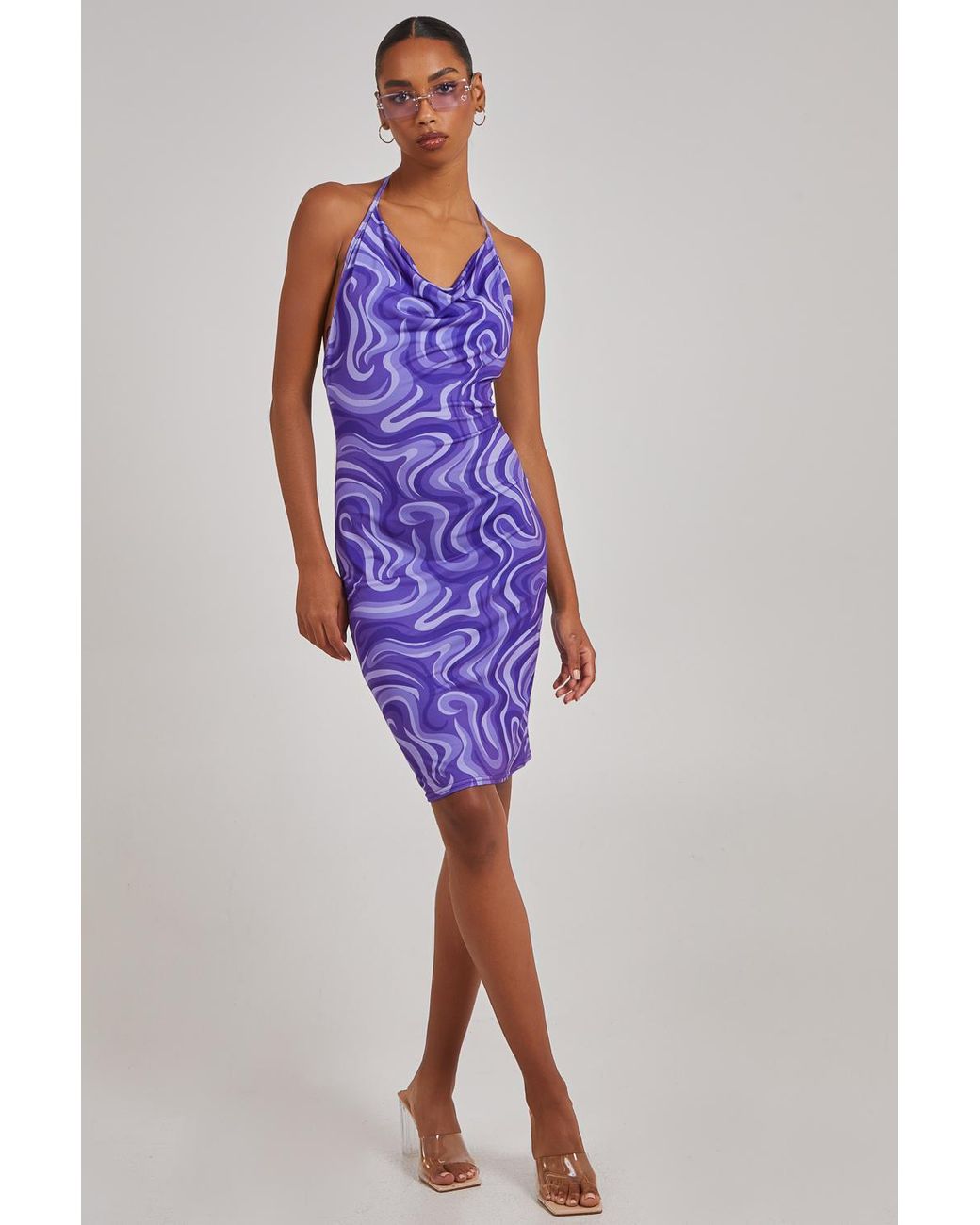 Pink Vanilla Purple Swirl Print Halterneck Mini Dress