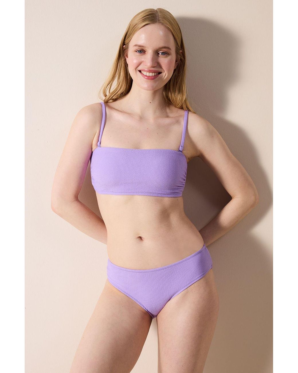 Penti Purple Ribbed Mid-Waist Hipster Bikini Bottoms